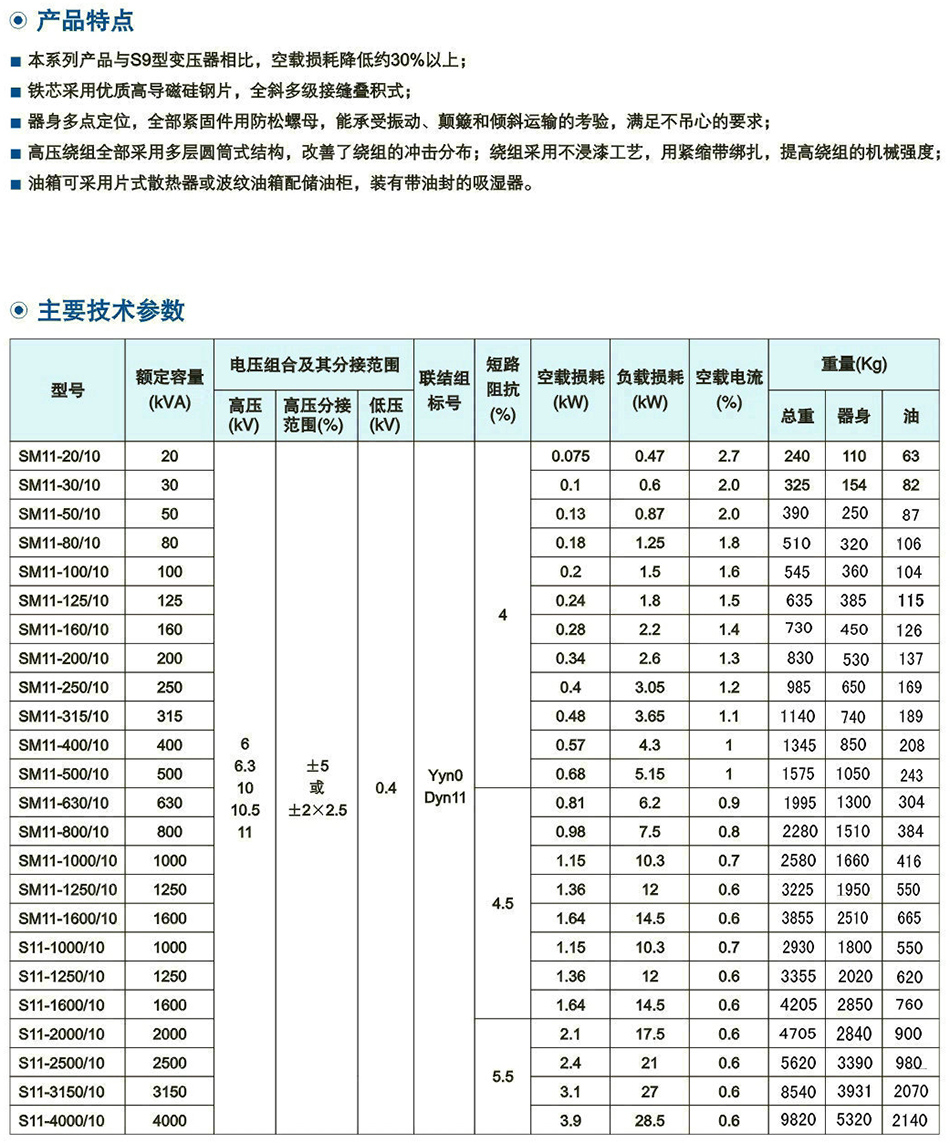 10kV級(ji)S11(M)係列雙(shuang)繞(rao)組油(you)浸(jin)式(shi)配(pei)電(dian)變壓(ya)器